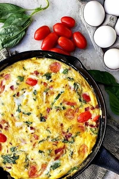 Bacon, Tomato, Basil, Fontina Frittata